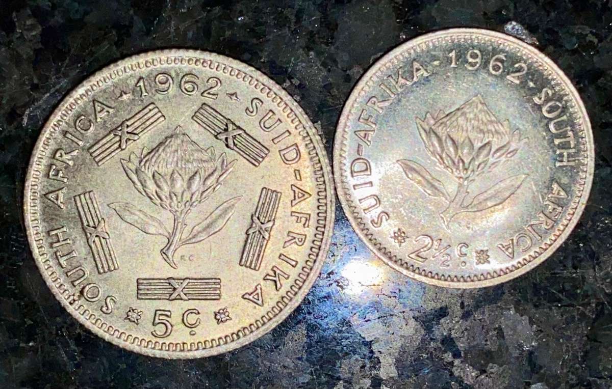 South Africa. silver set 2 1/2 cent & 5 cent 1962 excellent condition(1 bid takes all)