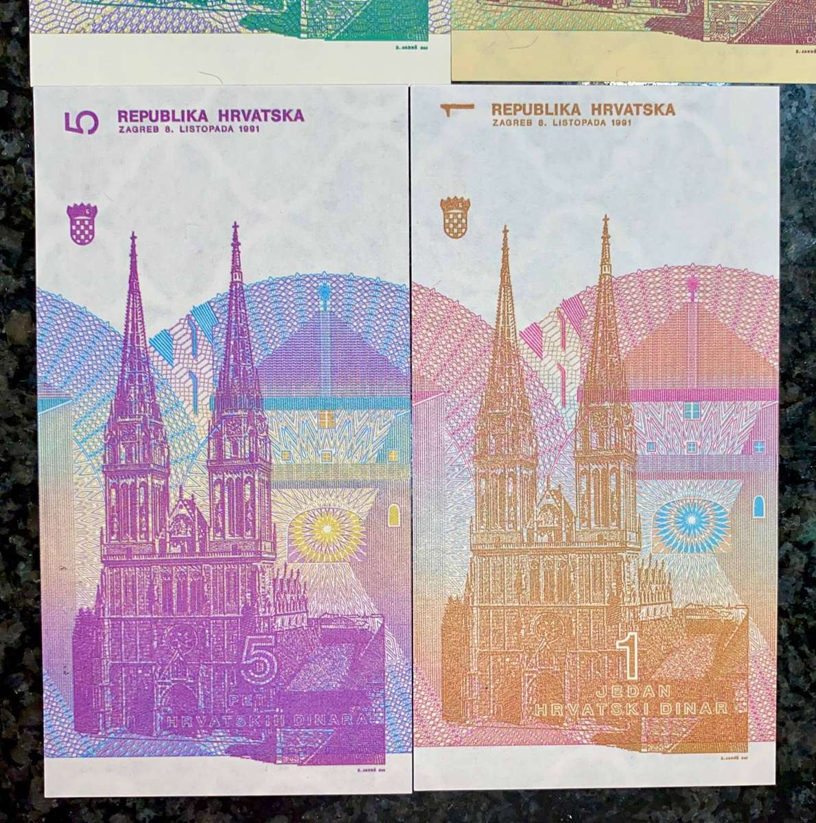 Croatia. ser 100 dinars to 1 dinar 1991 unc(1 bid takes all)