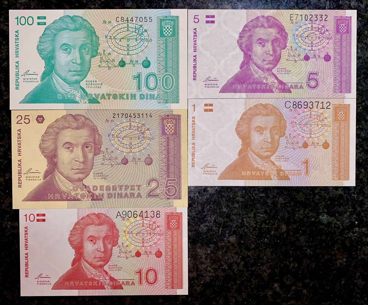 Croatia. ser 100 dinars to 1 dinar 1991 unc(1 bid takes all)