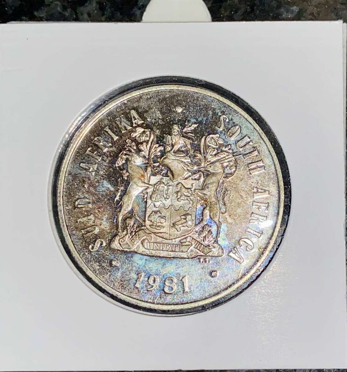 South Africa Proof Silver R1 - 1981 - in coin flip