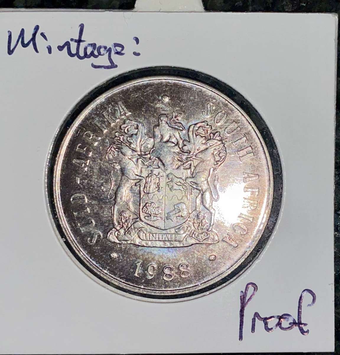 South Africa Proof Silver R1 -- 1988 - Groot Trek -- in coin flip