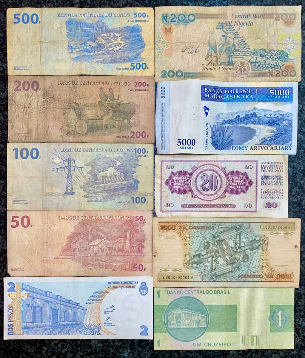 INTERNATIONAL LOT CONGO SET, NIGERIA, MADAGASCAR + MORE (1 BID TAKES ALL 10 NOTES)