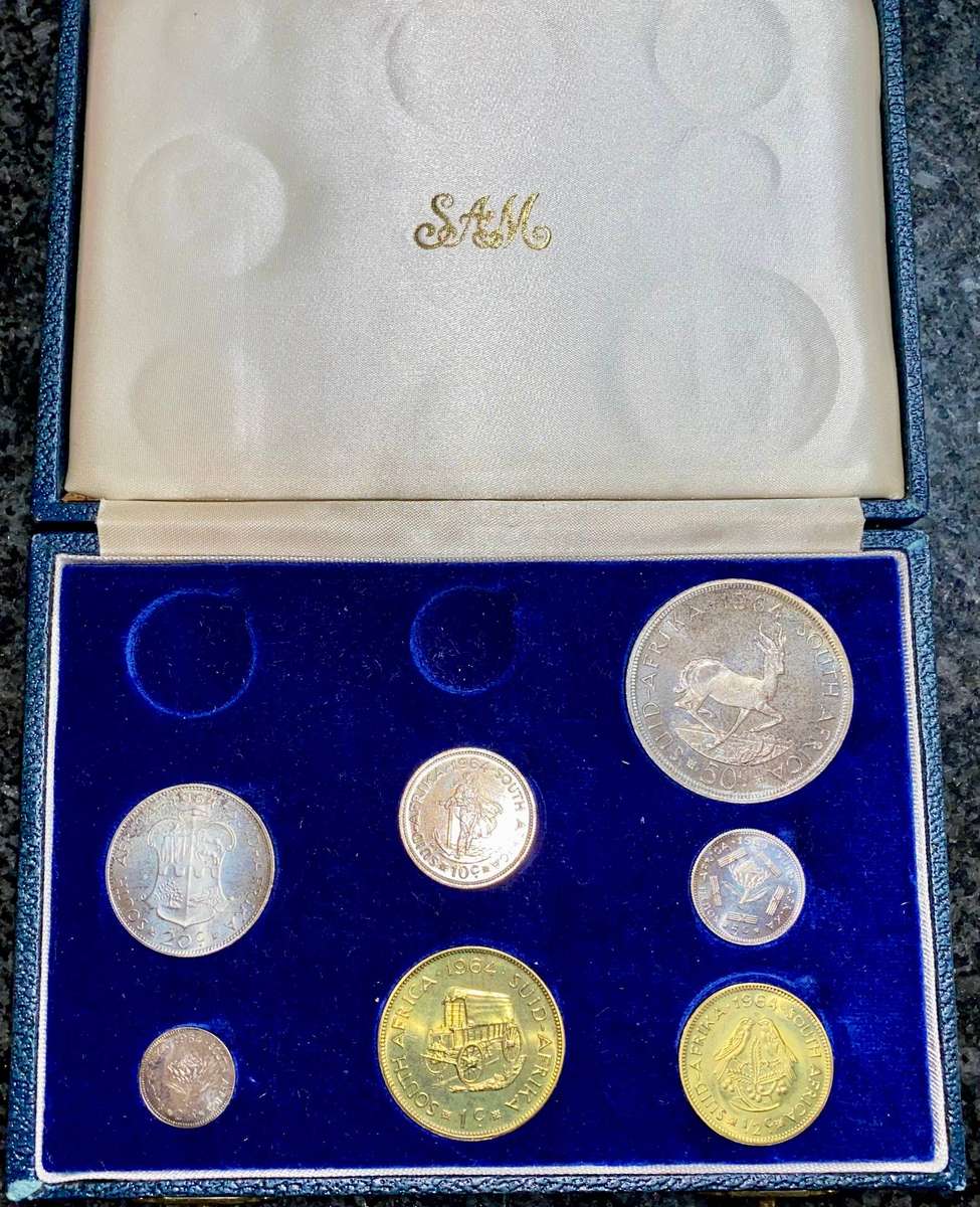 South Africa Proof Set 1964 -- Silver 50 cent to 1/2 cent in SAM Box