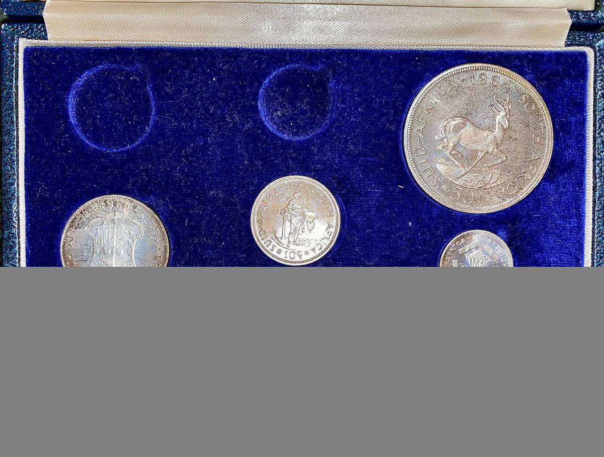 South Africa Proof Set 1964 -- Silver 50 cent to 1/2 cent in SAM Box