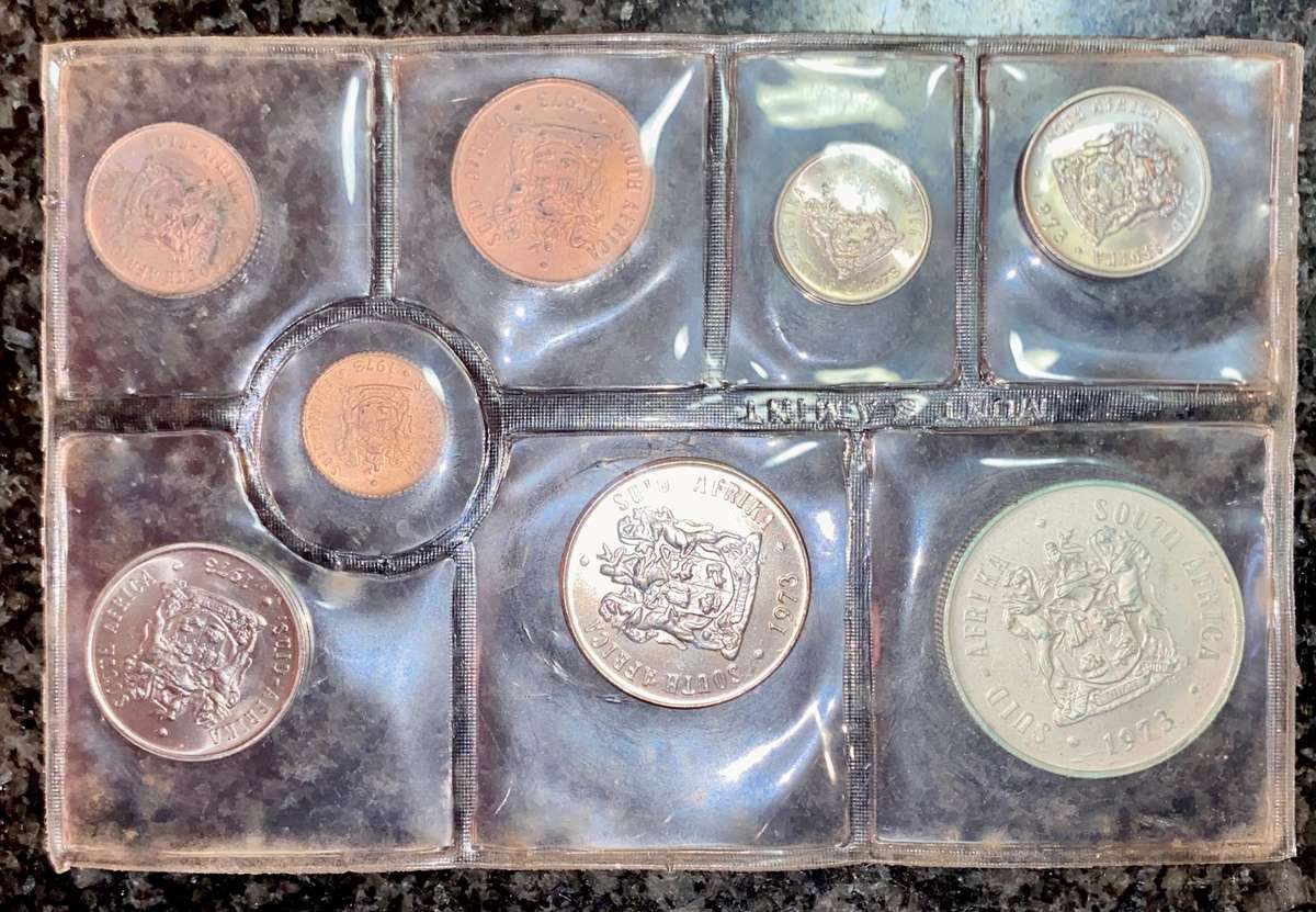S A MINT UNCIRCULATED SET 1973 --SILVER R1 TO 1/2 CENT - SEALED FROM SA MINT