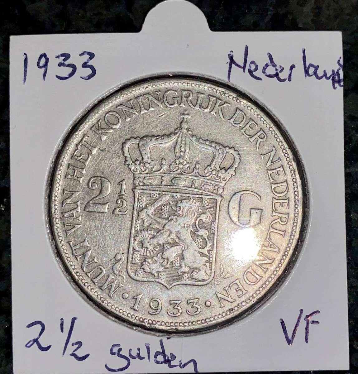 Netherlands Silver 2 1/2 gulden 1933 in coin flip