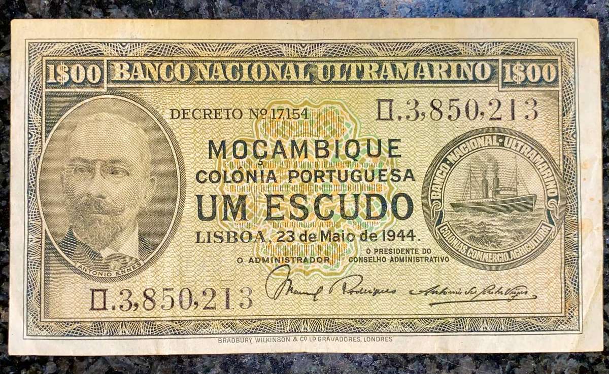 Mozambique 1 escudo 1944WW2 Colonia Lisboa