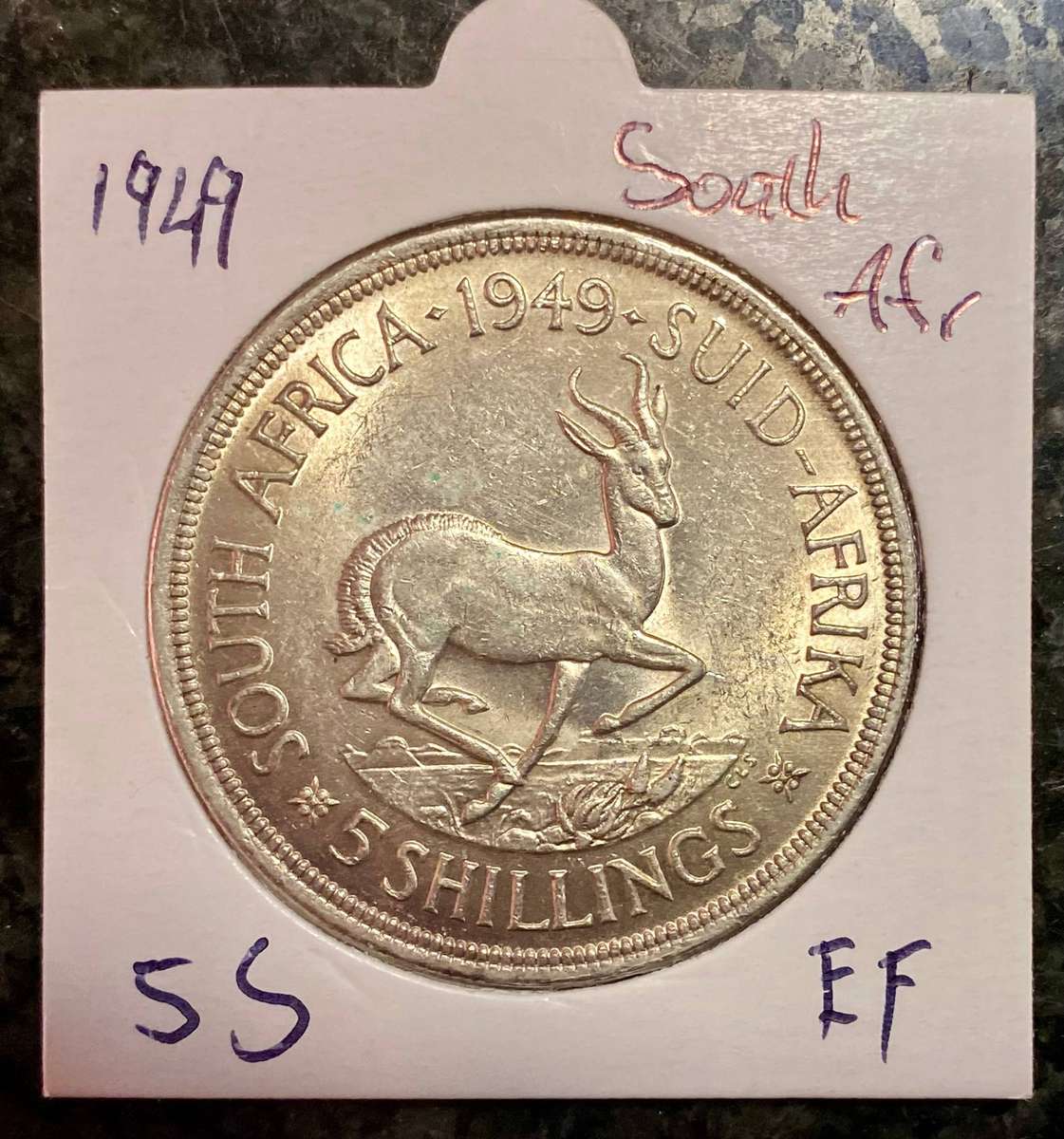 SA Union Silver 5 shillings 1949 good condition in coin flip