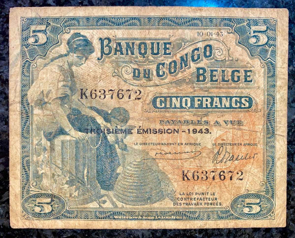 Belgium Congo 5 francs 1943-01-10 WW2