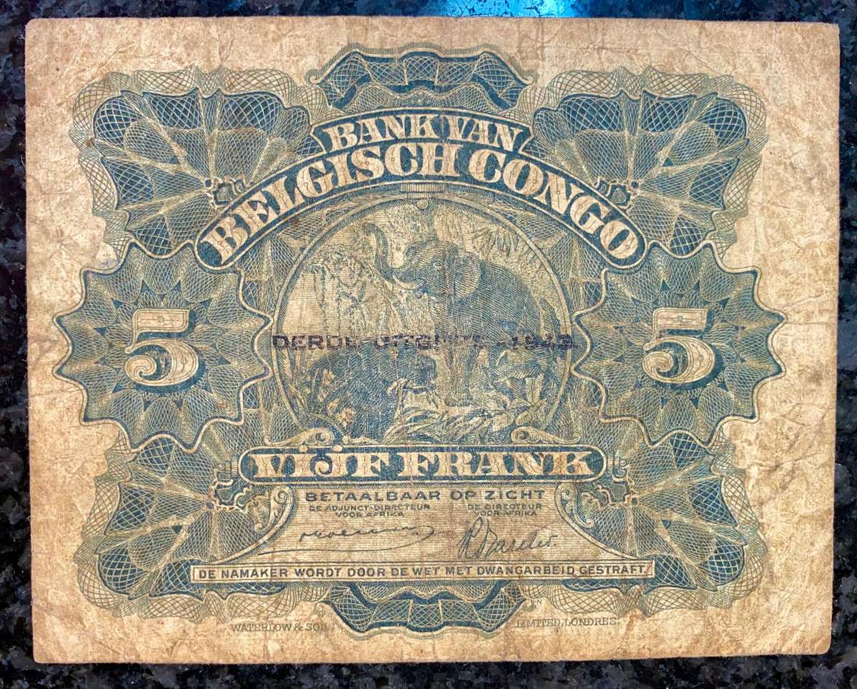 Belgium Congo 5 francs 1943-01-10 WW2