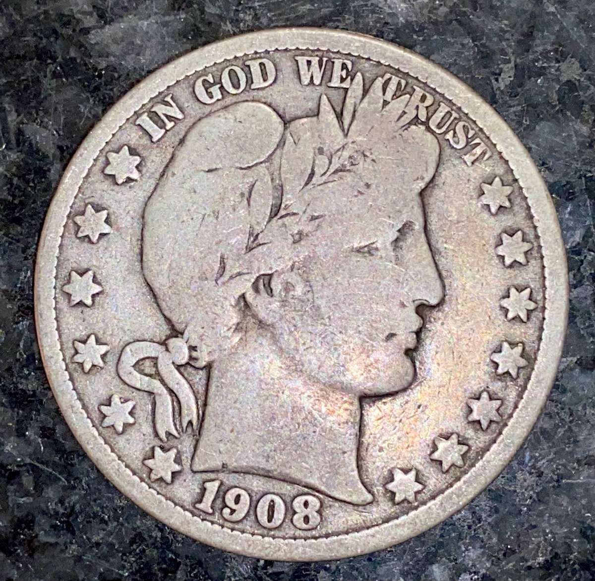 USA Silver Barber 1/2 dollar 1908 New Orleans Mint