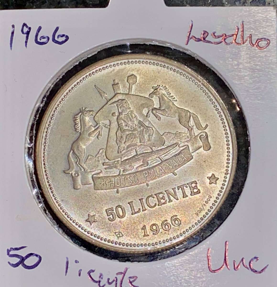 Lesotho Silver 50 lisente 1966 good condition -28.10g- 90% Silver in coin flip