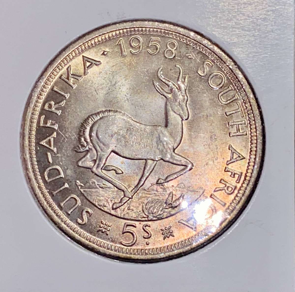 SA Union silver 5 shilling 1958 very good condition in coin flip