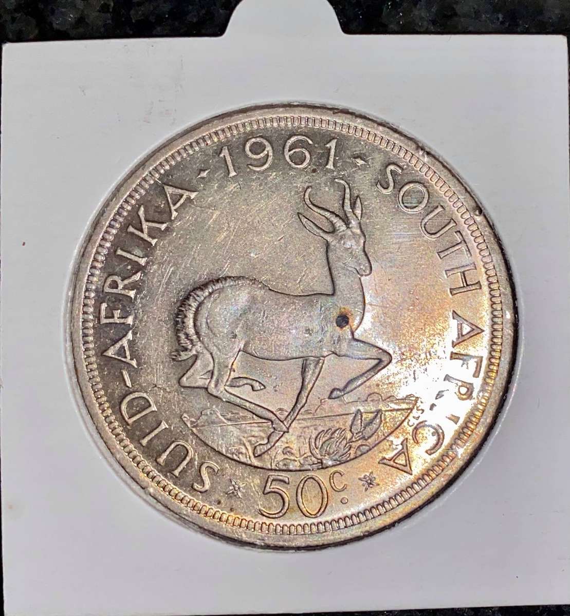 South Africa. Silver 50 cent 1961 low mintage 54746 good condition Crown Size