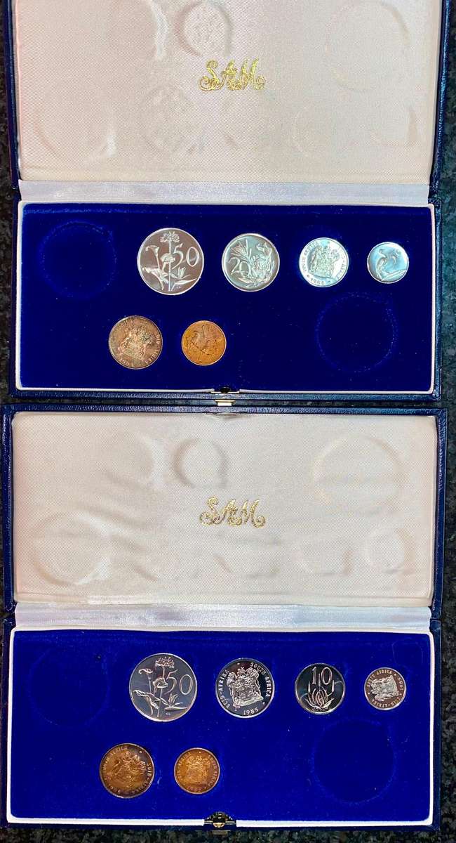 South Africa Partial Proof Set 50 Cent to 1 Cent 1984 & 1985 Blue SA Mint Box