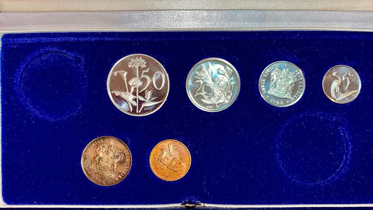 South Africa Partial Proof Set 50 Cent to 1 Cent 1984 & 1985 Blue SA Mint Box