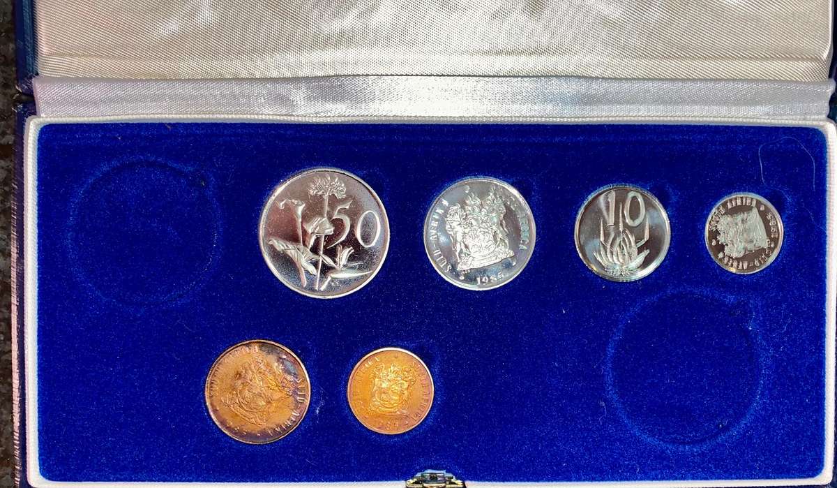 South Africa Partial Proof Set 50 Cent to 1 Cent 1984 & 1985 Blue SA Mint Box