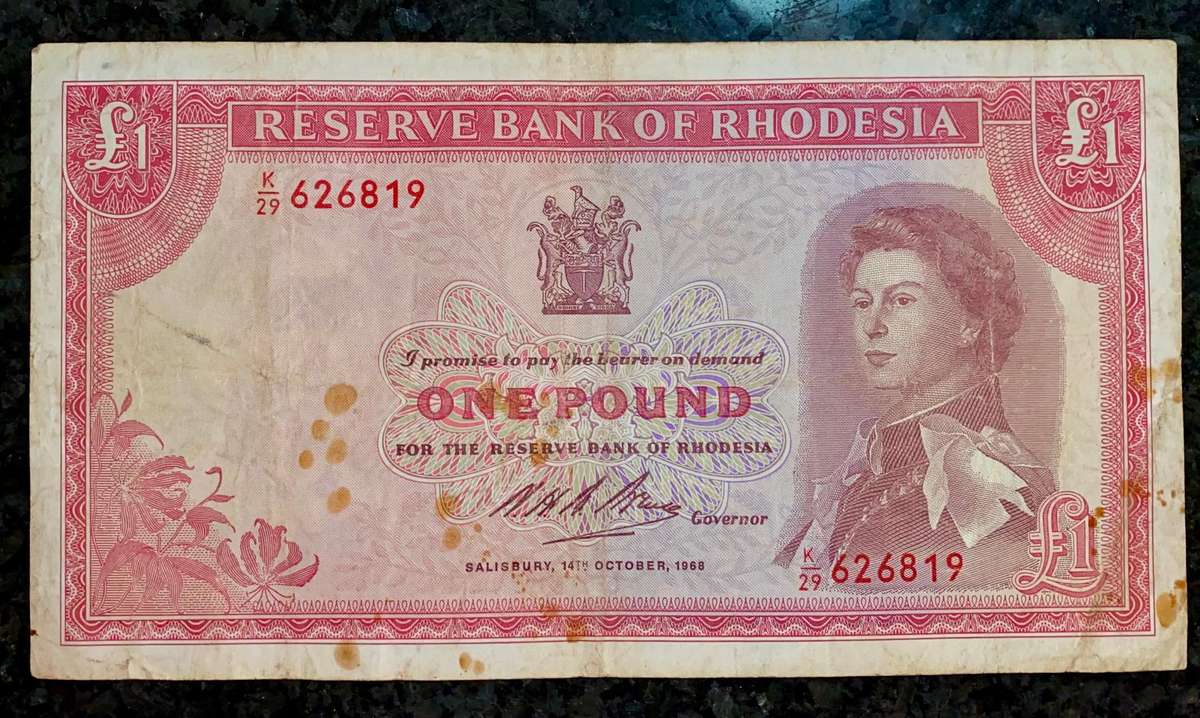 Rhodesia 1 Pound 1st October 1968 C.J Rhodes wtm