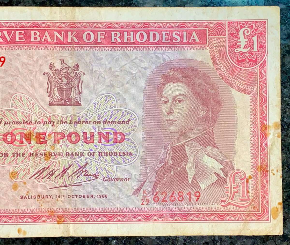 Rhodesia 1 Pound 1st October 1968 C.J Rhodes wtm