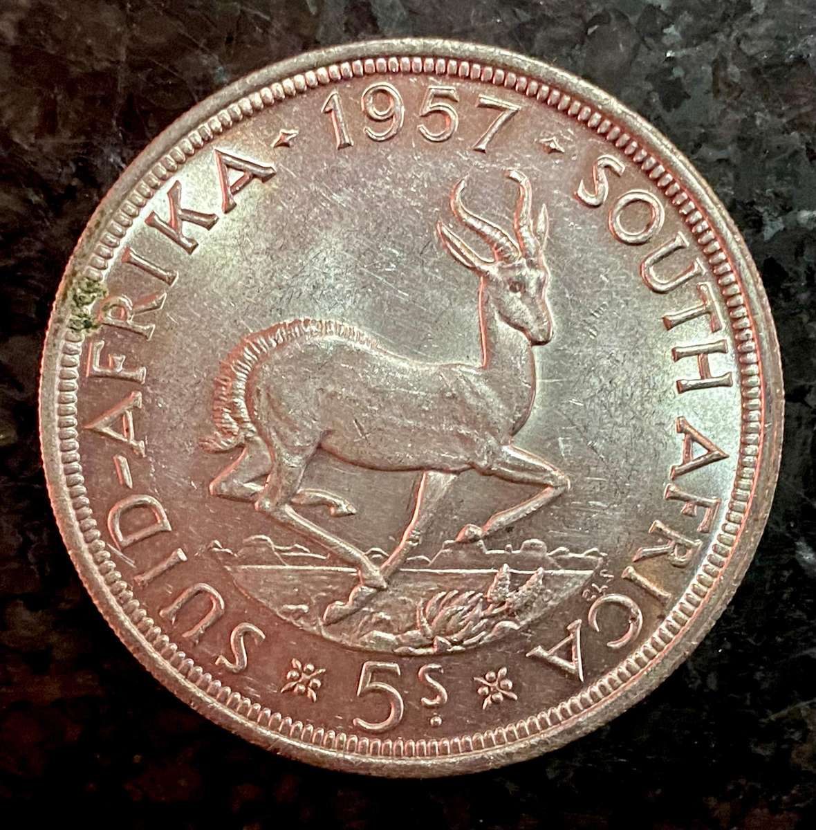 SA Union silver 5 shilling 1957 good condition