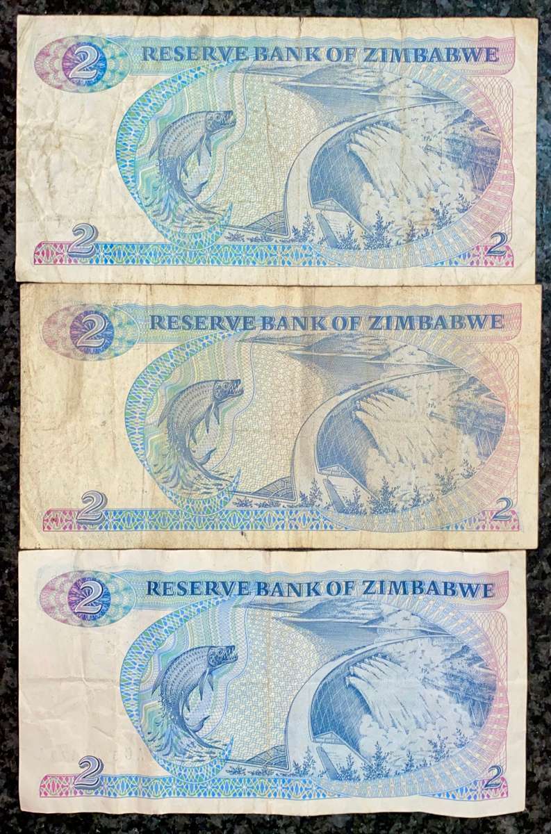 ZIMBABWE 2 DOLLAR 1983 & 1994 BIRD WTM TWO DIFFERENT SIGNATURE (1 BID TAKES ALL)