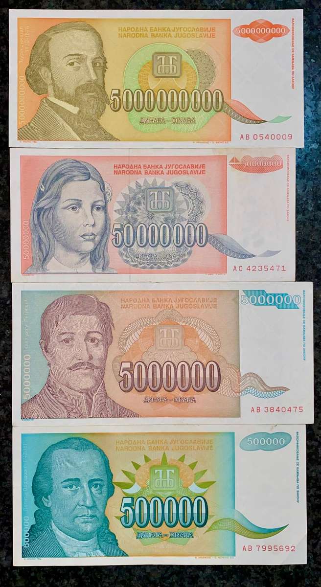 Yugoslavia. Set 5 billion dinars to 500 thousand dinars 1993 (1 bid takes all)