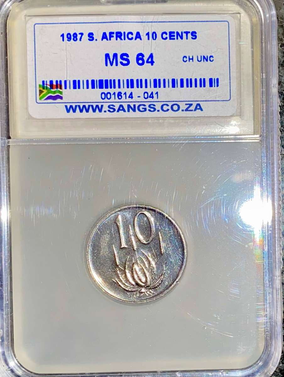 South Africa Graded 10 cent 1987 MS64 Choice Unc SANGS
