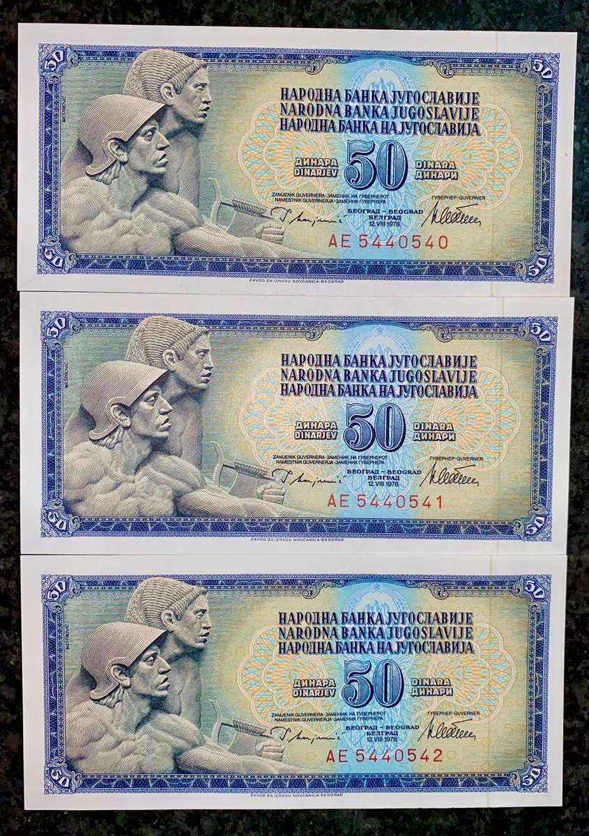 Yugoslavia. 50 dinar in sequence AE5440540-542 unc 1978(1 bid takes all)