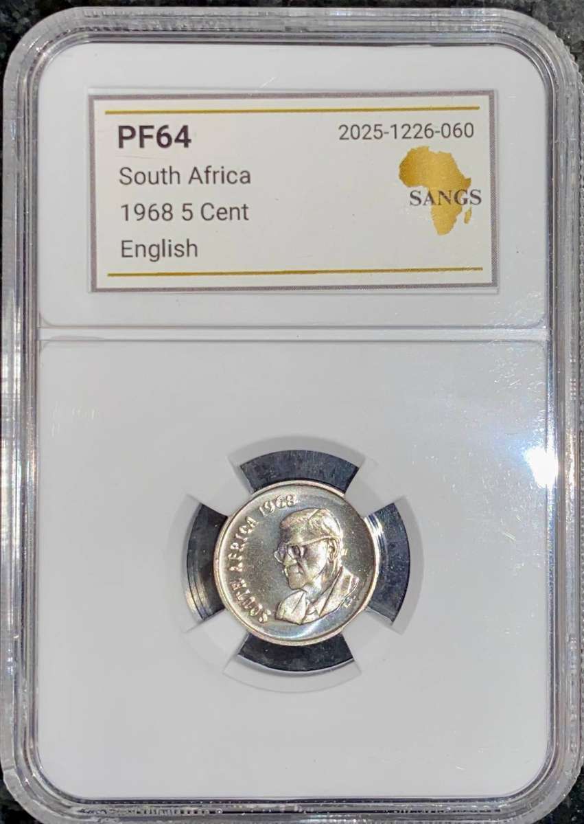 South Africa Graded Proof 5 cent English 1968 PF64 SANGS