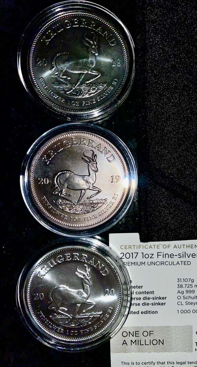 South Africa 1oz Silver Krugerrand Collection - Premium UNC 2017 to 2024 unc in capsules