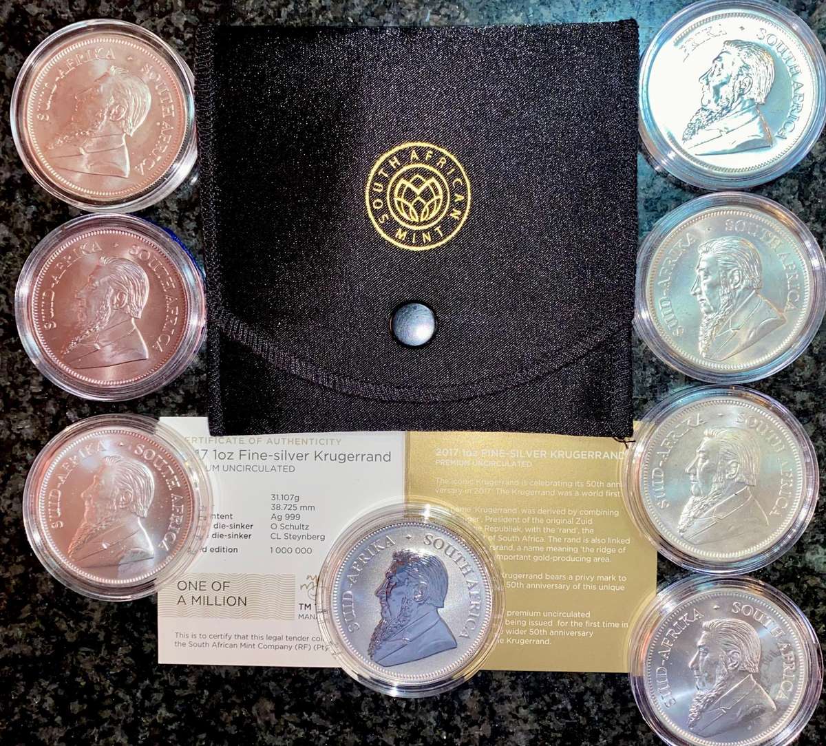 South Africa 1oz Silver Krugerrand Collection - Premium UNC 2017 to 2024 unc in capsules