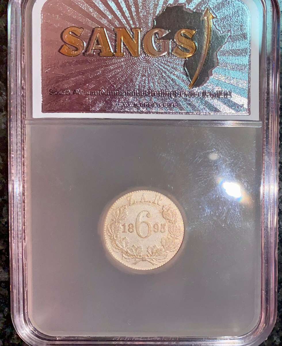 Z.A.R Graded 1895 - Silver 6 pence XF45 Paul Kruger SANGS