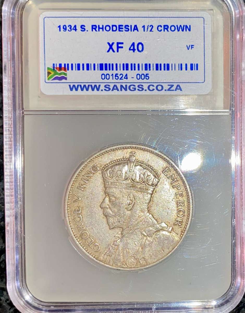 Southern Rhodesia 1934 Graded Sterling Silver 2 1/2 shillings XF40 SANGS