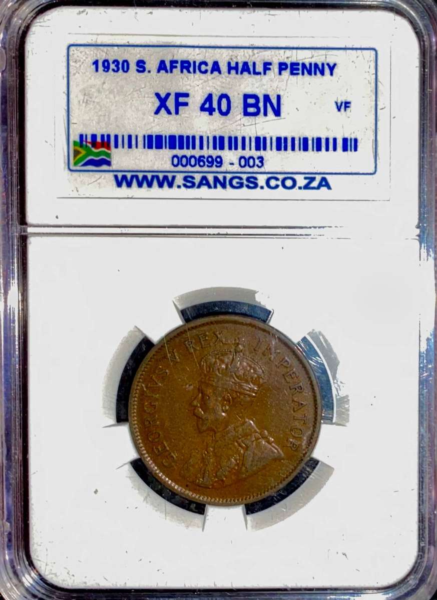 SA Union Graded 1/2 penny 1930 XF40BN SANGS