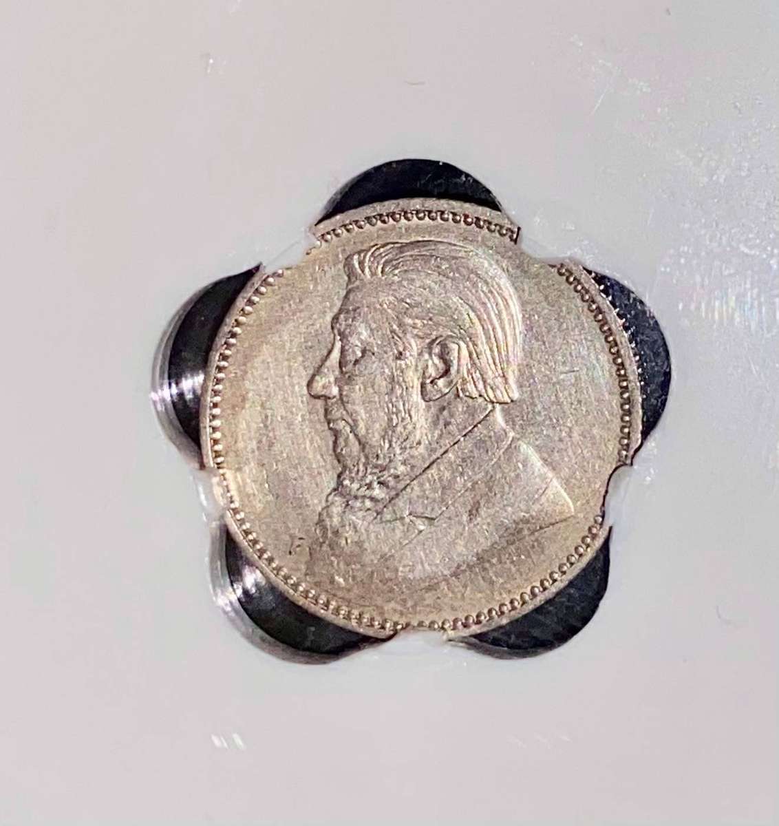 ZAR 1897 Graded Sterling Silver 6 Pence Paul Kruger SANGS AU50
