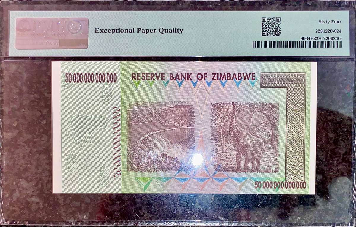 ZIMBABWE FULL SET PMG GRADED GEM UNC 65-64 EPQ TRILLION DOLLARS 100 TRIL TO 10 TRIL -LOW NO 20 TRIL