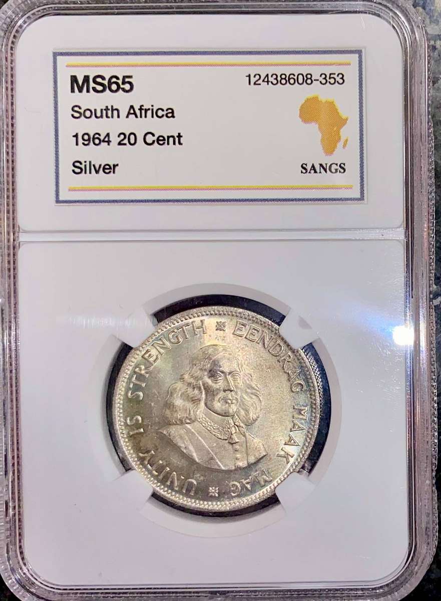 South Africa Graded Silver 20 cent 1964 MS65 SANGS