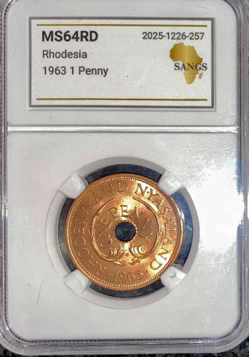 Rhodesia Graded 1 penny 1963 SANGS MS64RD