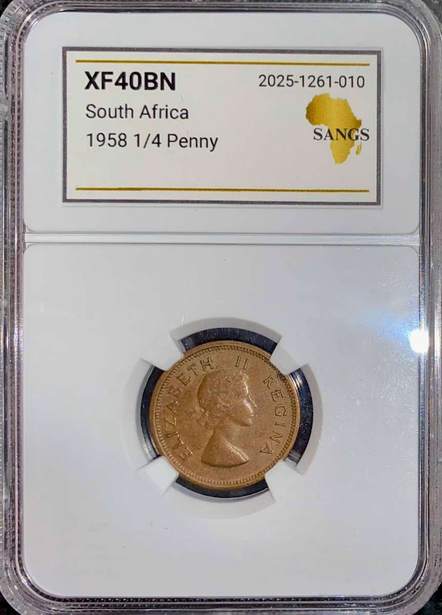 SA Union Graded 1/4 penny 1958 XF40BN SANGS