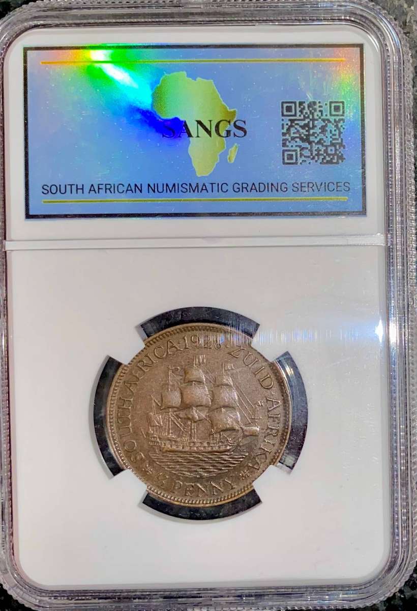 SA Union 1928 Graded 1/2 penny Graded XF SANGS