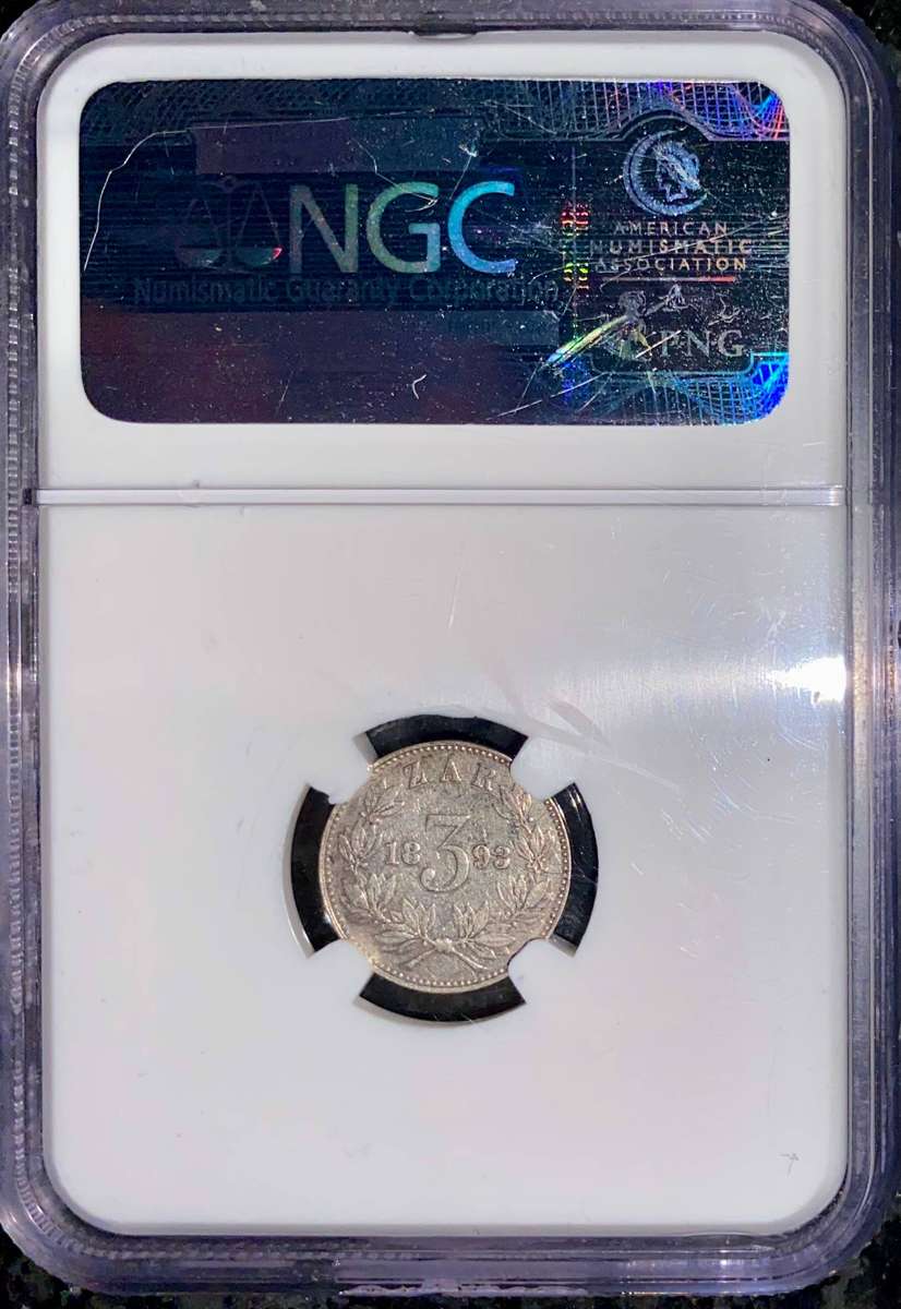 ZAR 1893 Graded Sterling Silver 3 pence NGC XF