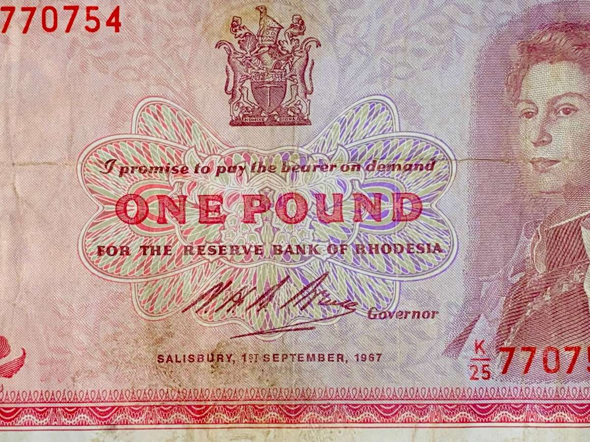 Rhodesia 1 pound 1st September 1967 C J Rhodes wtm