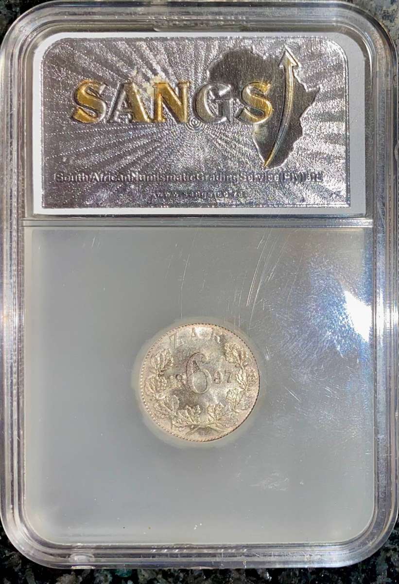ZAR 1897 Graded Silver 6 pence SANGS AU58