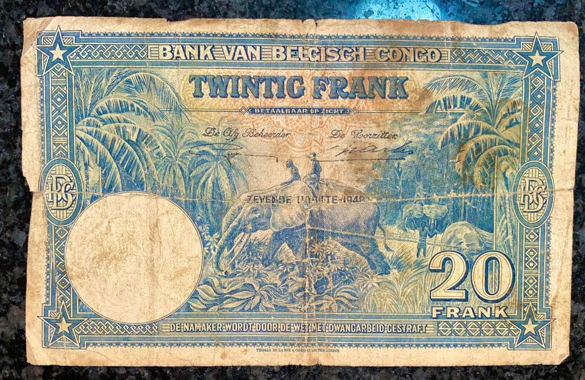 Belgium Congo 20 francs 10-08-1948 Elephant wtm