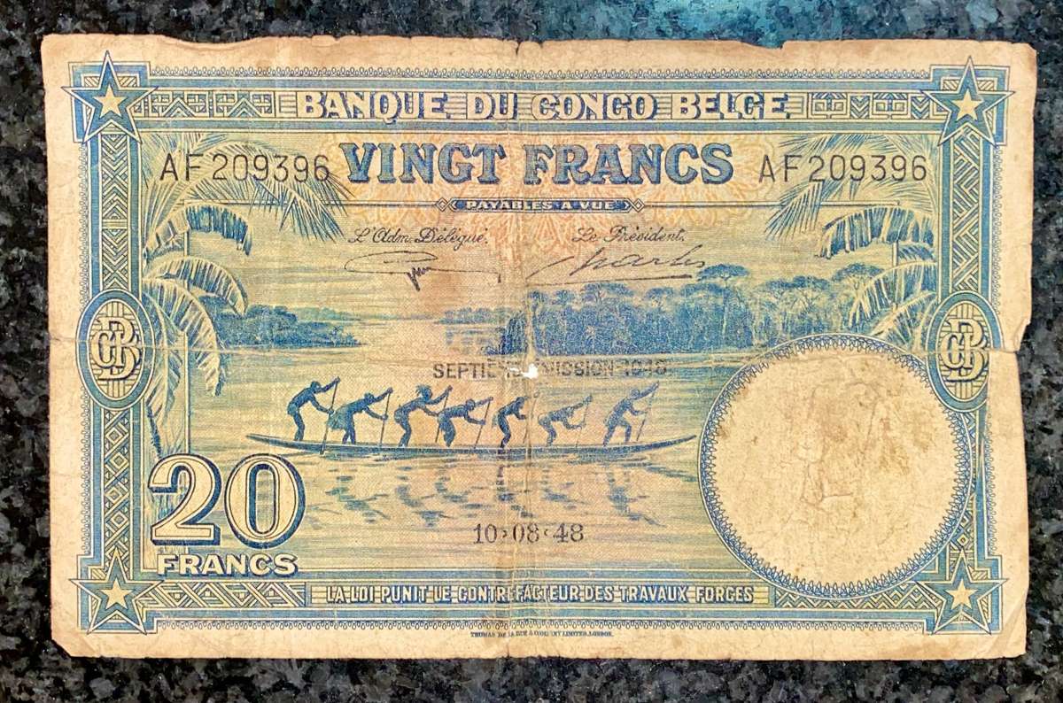 Belgium Congo 20 francs 10-08-1948 Elephant wtm