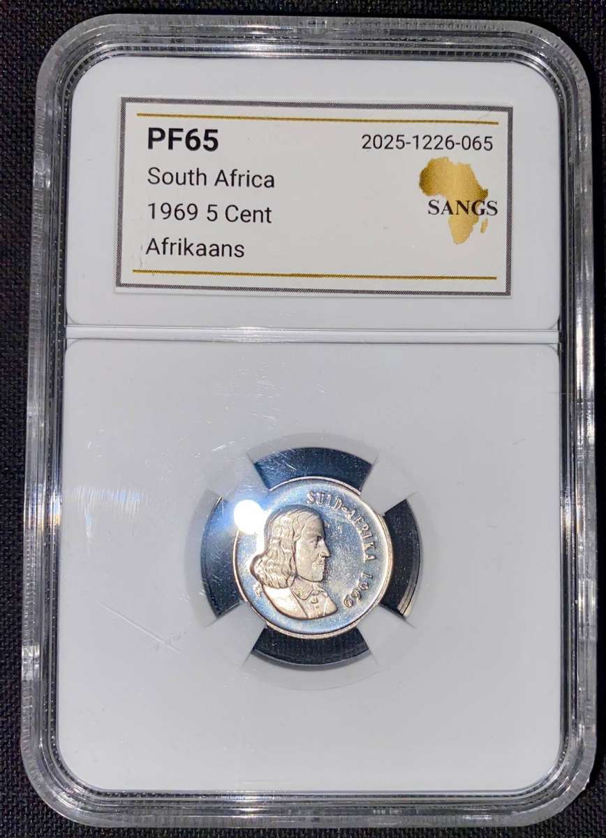 South Africa Graded Proof 5 cent 1969 PF65 SANGS