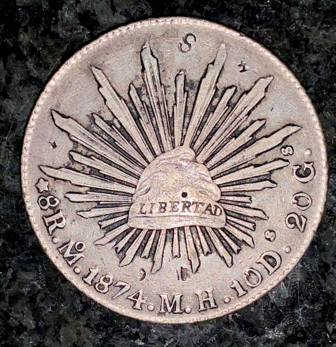 Mexico Silver 8 reals 1860 - Eagle with Snake on Cactus - 8R.M.1874.M.H.10D.20G. Mexico mint