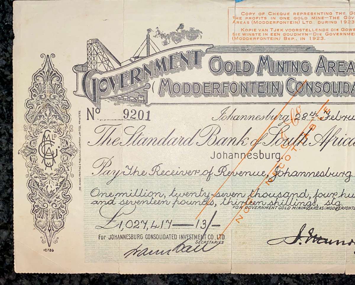 Government Modderfontein 1924 Gold Shares 1,027,417 pounds