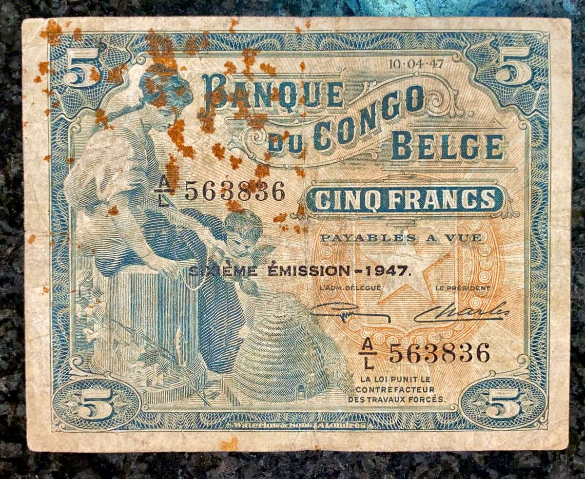 Belgium Congo 5 francs 1947 sixeme emission