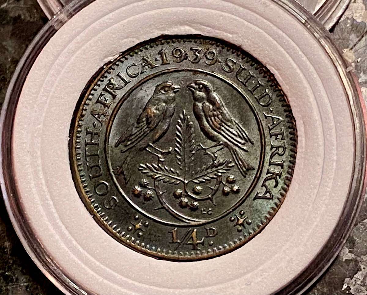 SA Union 1/4 penny 1939 good condition mintage 101584 in capsule